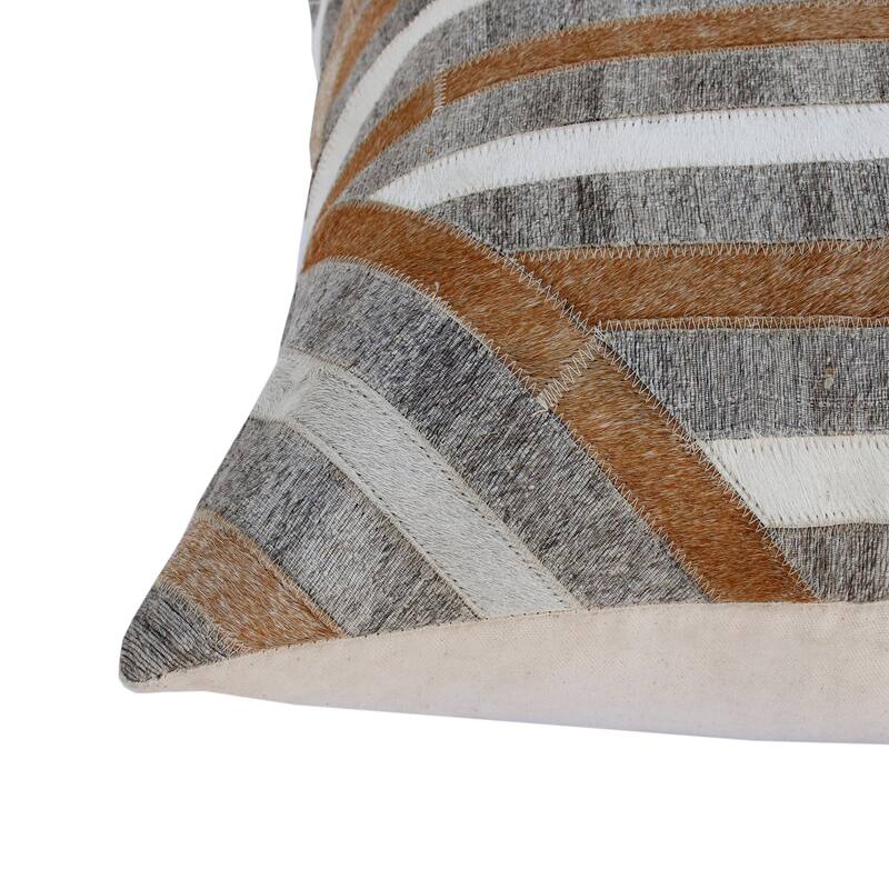 Handwoven Striped Faux Hide Square Throw Pillow - 20" - Gray and Brown