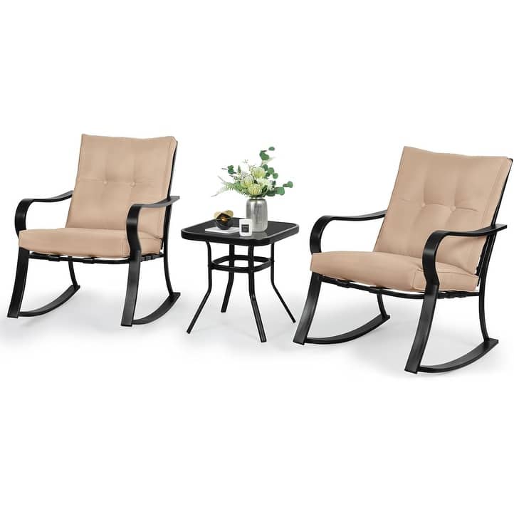 3-piece Rocking Chair Patio Bistro Set with Side Table