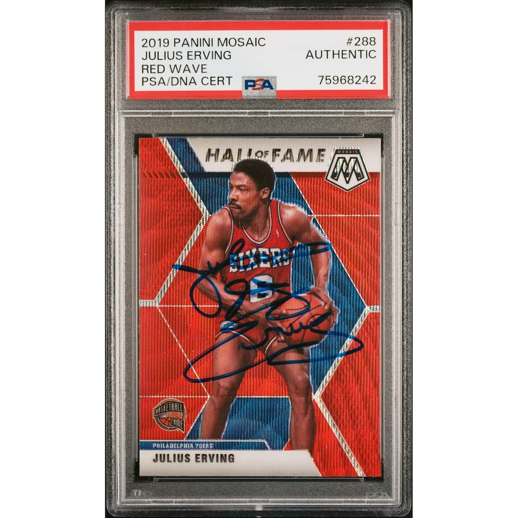 Julius Erving 2019 Panini Mosaic Red Wave Signed Card #288 Auto PSA 75968242 - 8'6" x 11'6"
