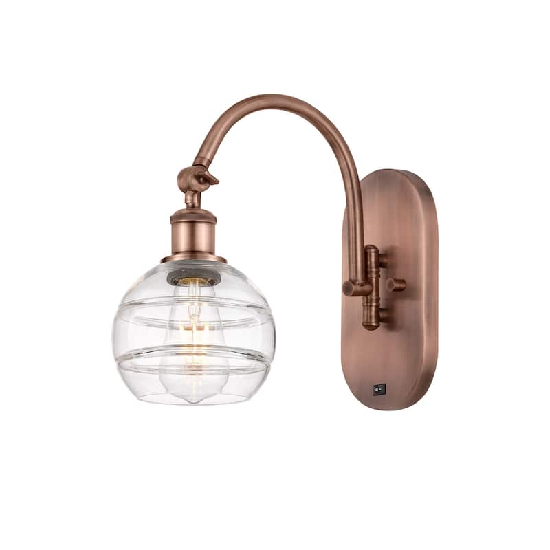 Innovations Lighting 518-1W-11-6 Rochester Sconce Rochester 11" Tall - Antique Copper / Clear