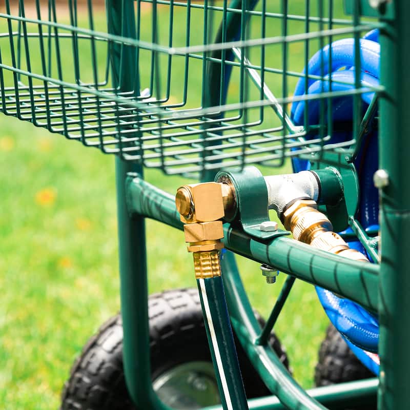 Glitzhome 34.5"H Green Utility Wagon Reel Cart with Hose