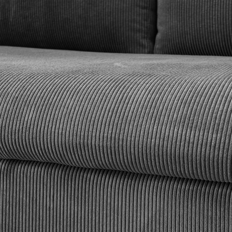 L Shaped Sofa Convertible Pull-out Sleeper Sofa Bed, Living Room Sectional Daybed with Storage Chaise, Corduroy Recliner