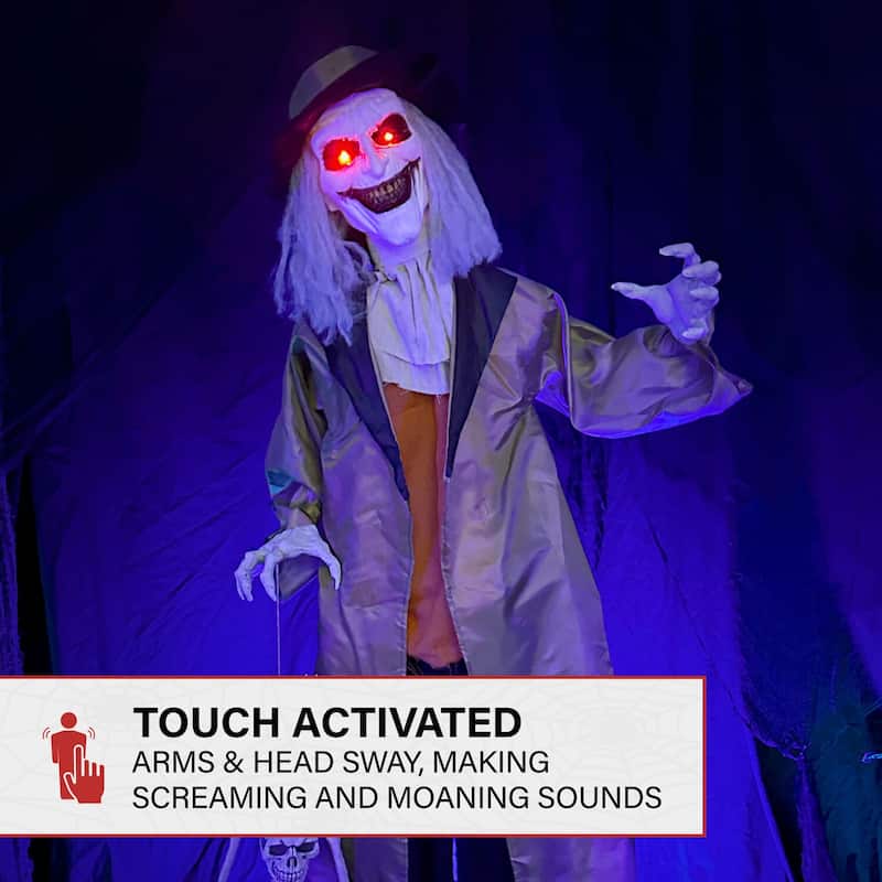 Haunted Hill Farm 5.25-ft. Poseable Animatronic Gravekeeper with Red Eyes