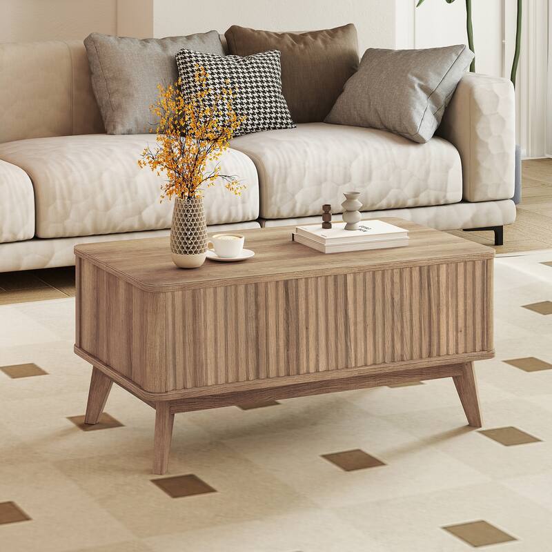 Gymax 35.5'' Fluted Lift Top Coffee Table w/Lift Tabletop Hidden