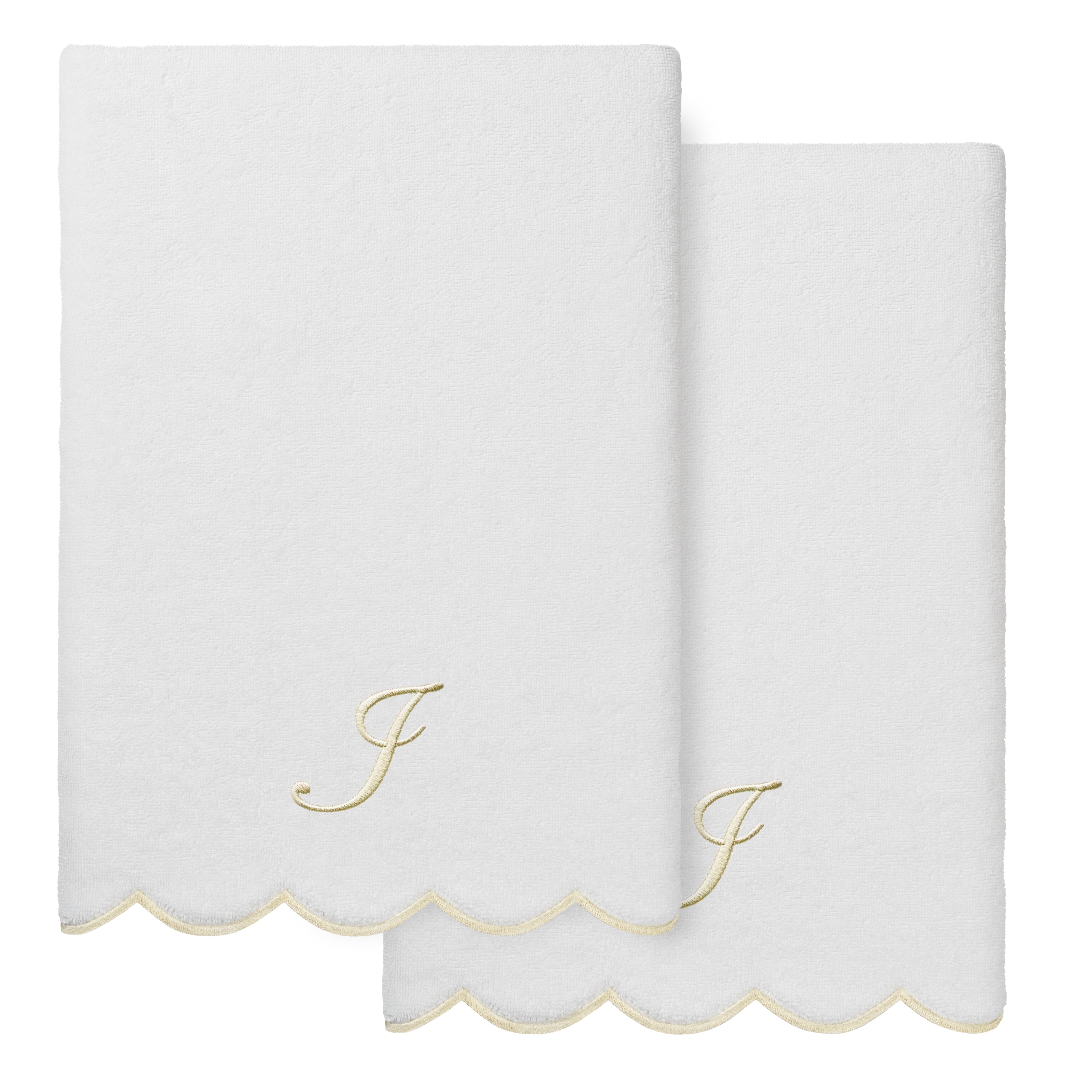Authentic Hotel and Spa 100% Turkish Cotton Beige ADORNIA Scallop Personalized 2 Piece Bath Towel Set - 2 Bath Towels