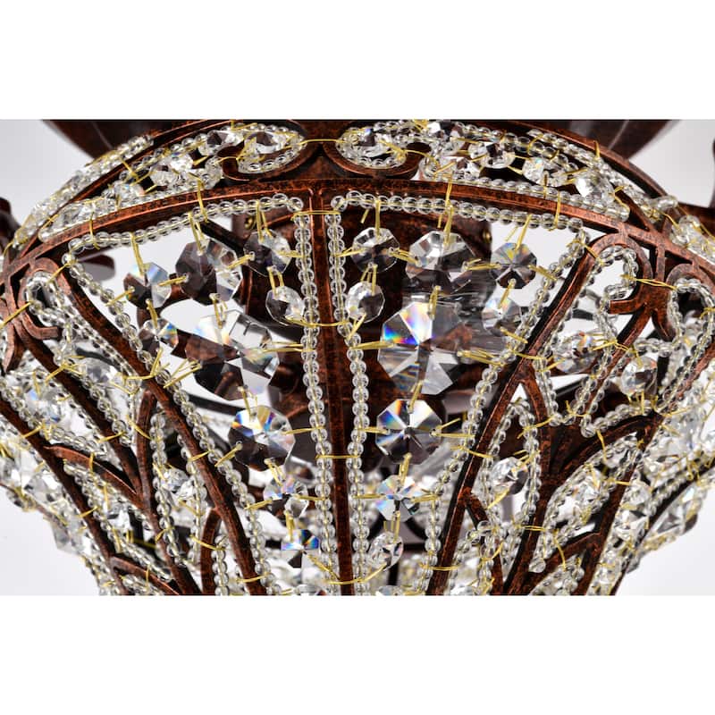 Luella 52 Inch Antique Copper Finish Ceiling Fan Crystal 3 Light with Remote