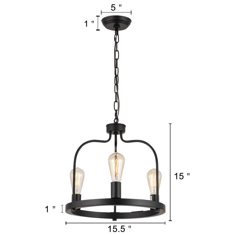 Anmytek Dining Room Light Fixture Industrial Kitchan Island Pendant 3 Lights Black Chandelier for Foyer Entryway