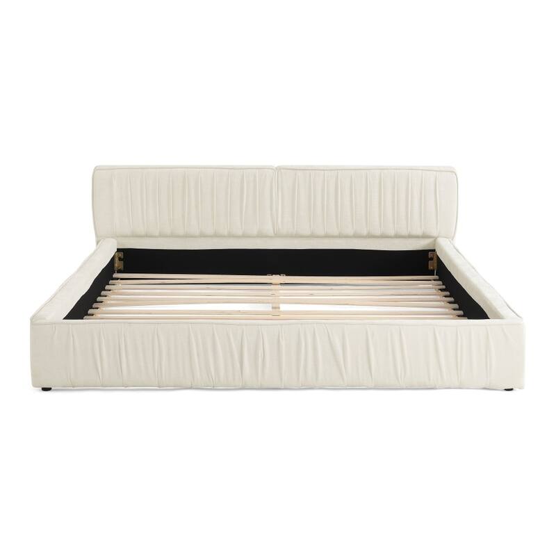 Queen Size Chenille Upholstered Platform Bed with Headboard and Solid Frame