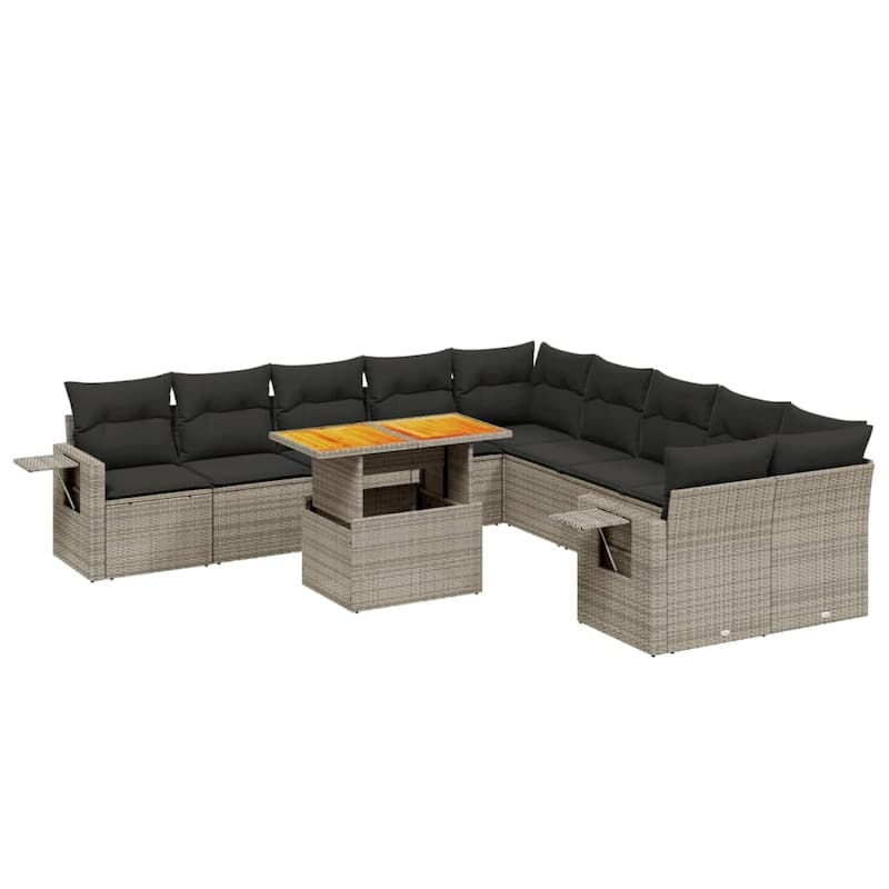 vidaXL Patio Sofa Set with Cushions Table and Sofa Sections 11 Piece Poly Rattan - 21.7 x 39.4 x 28.7