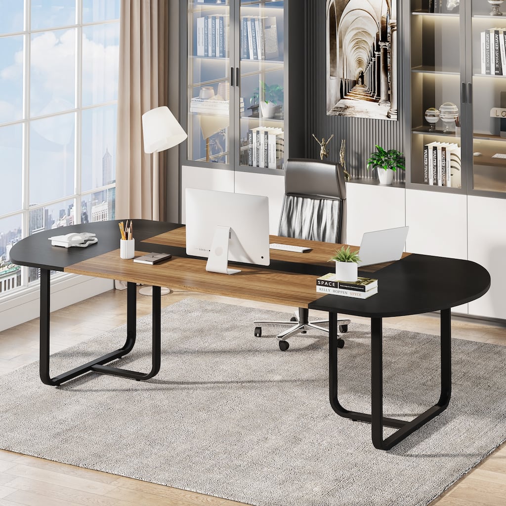 70.86'' Modern Oval Executive Computer Desk with Two-Tone Finish Splicing Board