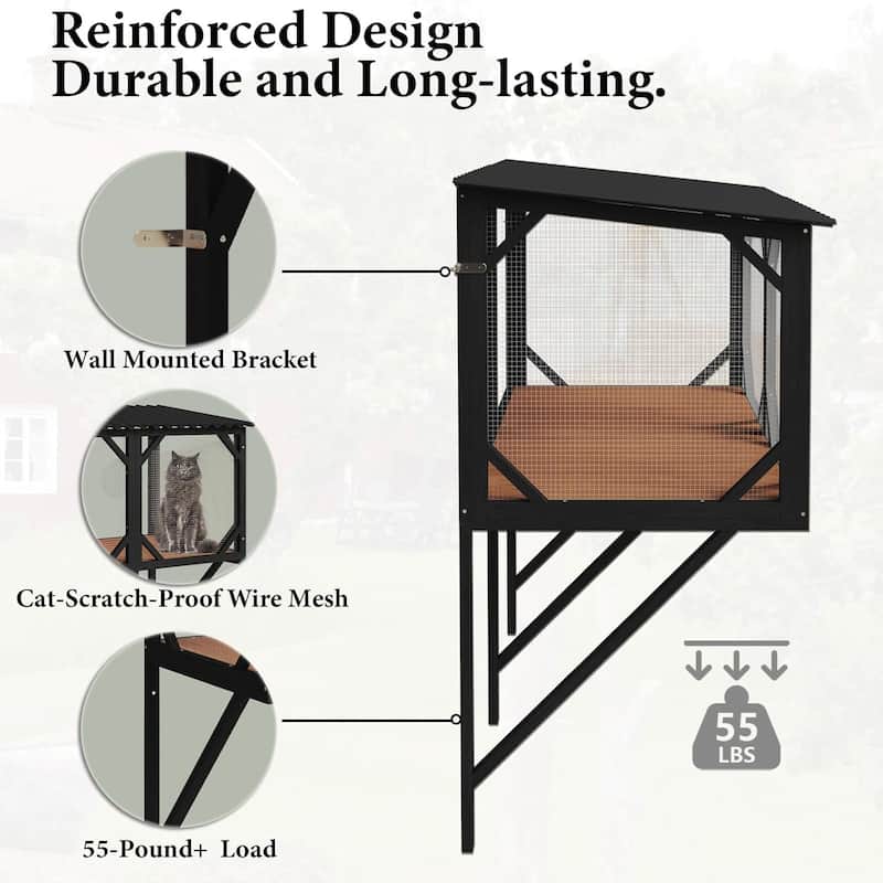 BOSSIN 47.2" All-Weather Window Cat Enclosure- Outdoor Window Perch for Large Cats, Sunbathing & Observation Platform