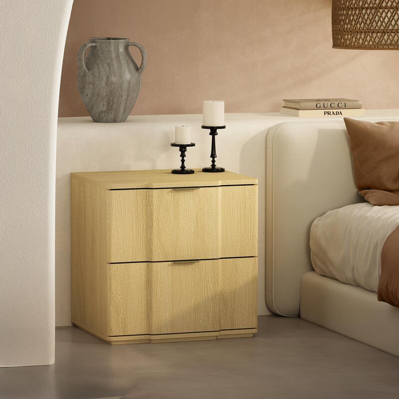 Manhattan Comfort Clive 22 Inch 2 Drawer Nightstand - Natural Gold