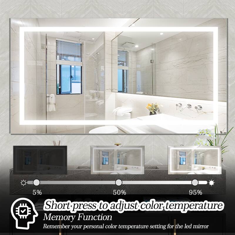 LED Bathroom Mirror 60x 32 Inch with lights, anti-Fog & Dimming Led Bathroom Vanity Mirror