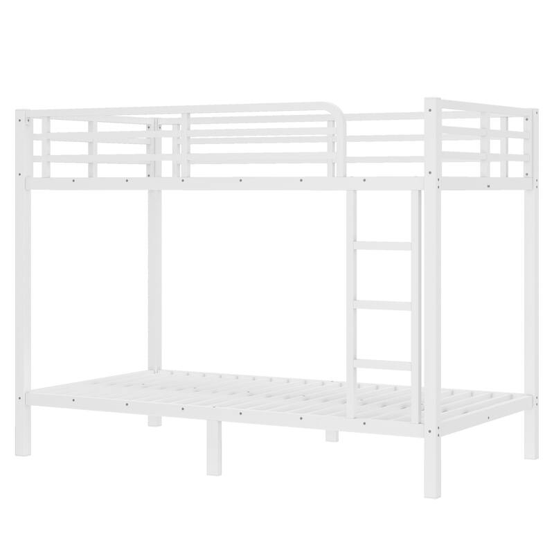 Metal Bunk Bed Frame with Safety Guardrail, Heavy Duty Metal Slat Support, Noise Free