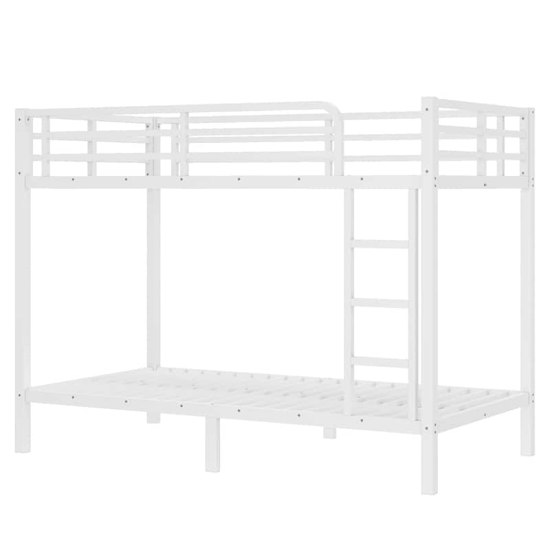 Twin XL over Twin XL Bunk Bed, Noise Free Metal Bed Frame with Safety Guardrails, Ladder and Under Bed Storage, Space-Saving