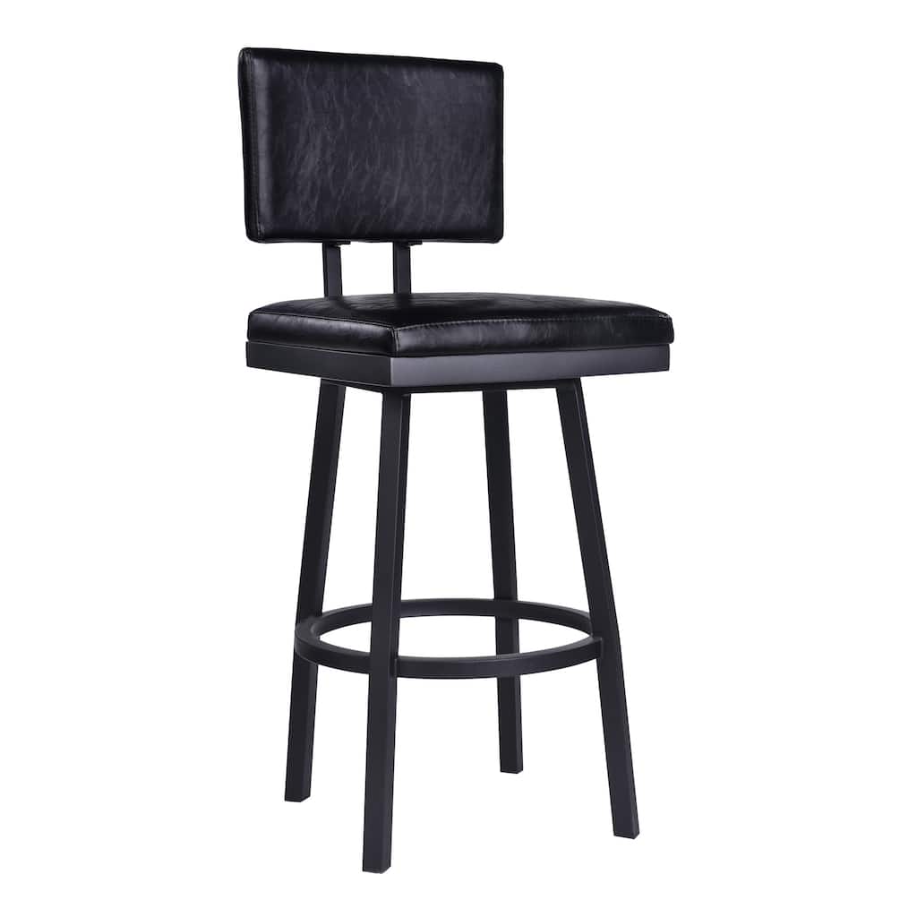 26" Vintage Black on Black Faux Leather Rectangular Swivel Armless Bar Stool - 39.5" x 19.5" x 18.5"