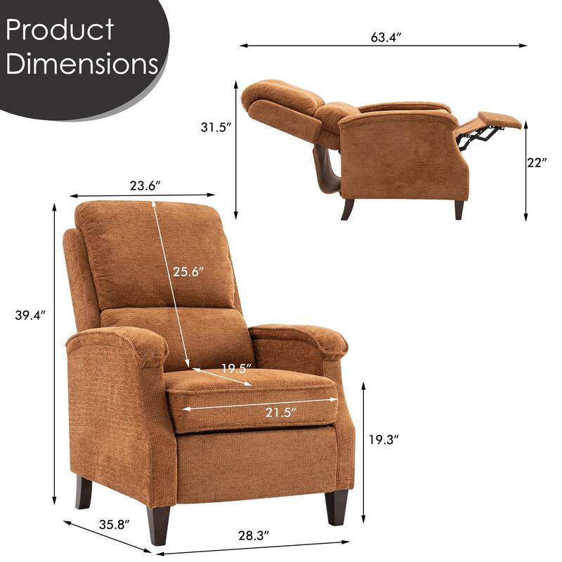 Push-Back Upholstered Recliner with Thickened Seat Cushion Backrest