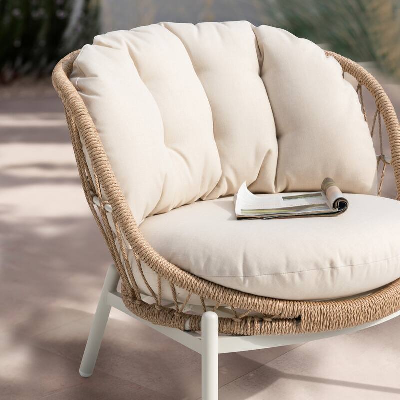 Outdoor 2-Piece Aluminum Rattan Single Sofas with Beige Cushions