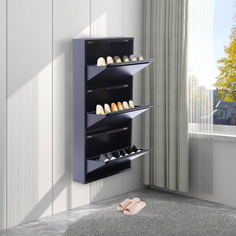 3 Drawer Gray Shoe Wall Mounted for Entryway Bed Bath