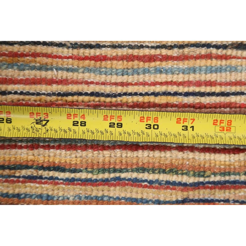 Gabbeh Kashkoli Contemporary Area Rug Hand-knotted Striped Wool Carpet - 1'11" x 2'10"