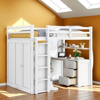 Artsy Full size Loft Bed with Drawers, Desk and Wardrobe