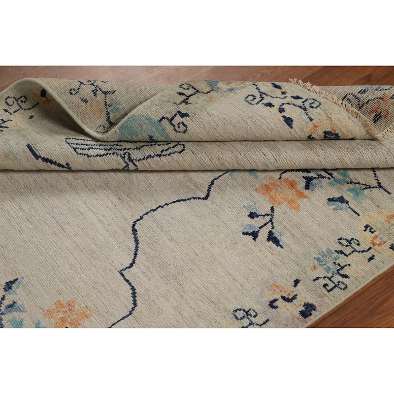 Hand Knotted Oriental 100% Wool Carpet Traditional Floral Beige & Ivories Art Deco Runner Rug - 14' 4'' X 4' 0''