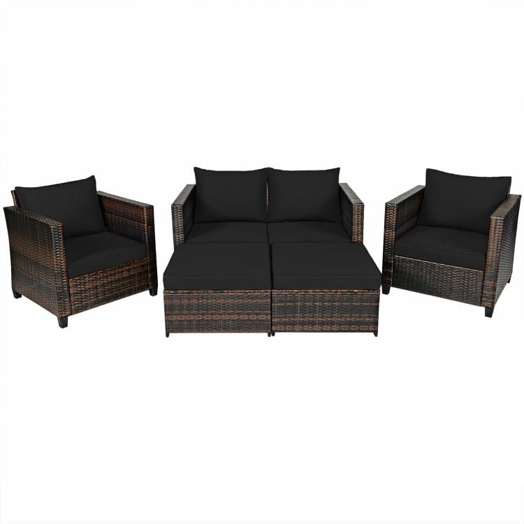 5 Pieces Patio Cushioned Rattan Furniture Set - 50" x 30.5" x 29" (L x W x H)