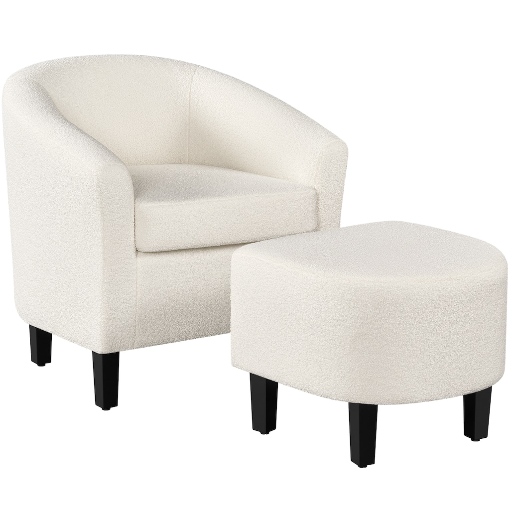 Yaheetech Contemporary Boucle Barrel Chair With Ottoman, Ivory - 28.15"x27.56"x25.39"