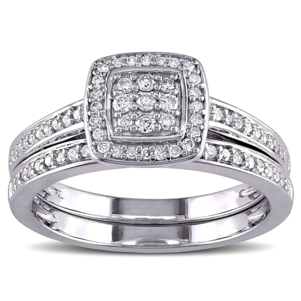 Miadora Sterling Silver 1/4ct TDW Diamond Halo Cluster Bridal Ring Set