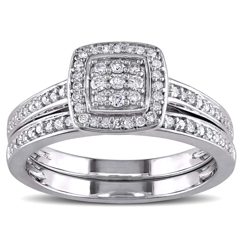 Miadora Sterling Silver 1/4ct TDW Diamond Halo Cluster Bridal Ring Set