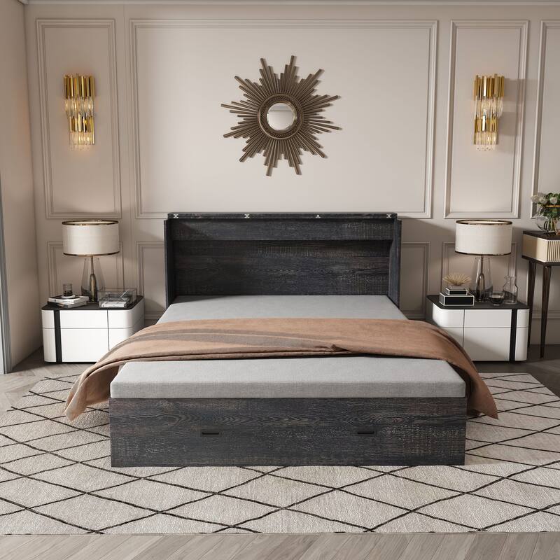 57" Murphy Bed with Storage Drawers & Charging Cabinet - Folding, Wheeled & Noise-Free for Guest Room, Living Room, Office