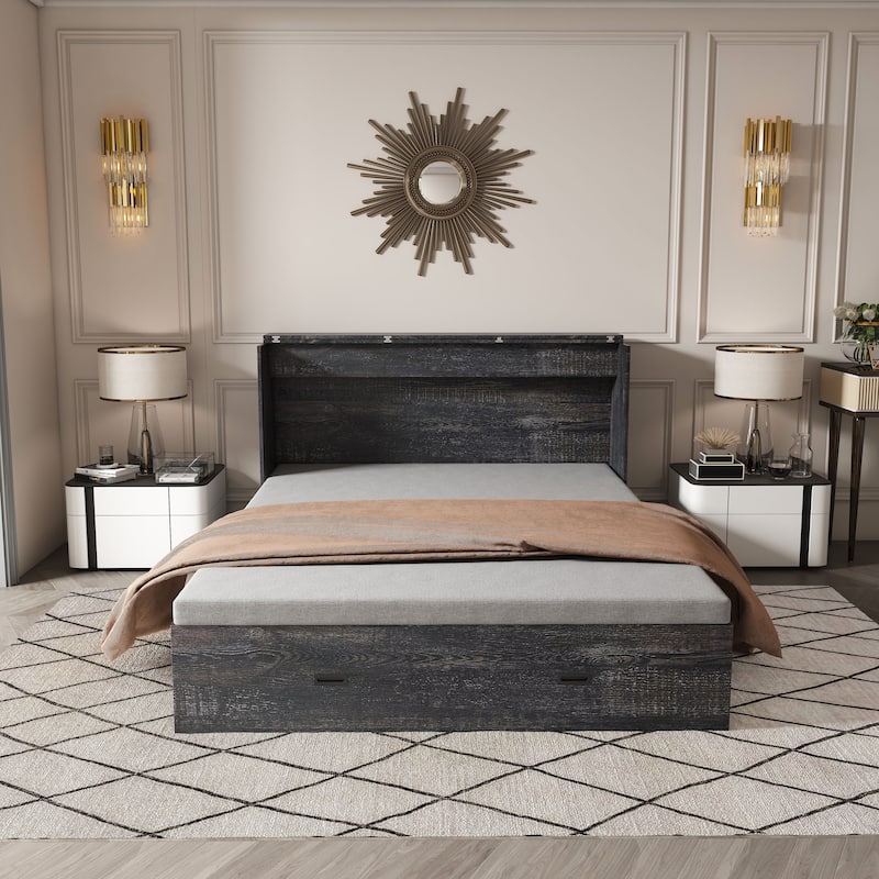 Full Size Foldable Murphy Bed Cabinet with Storage and Charging