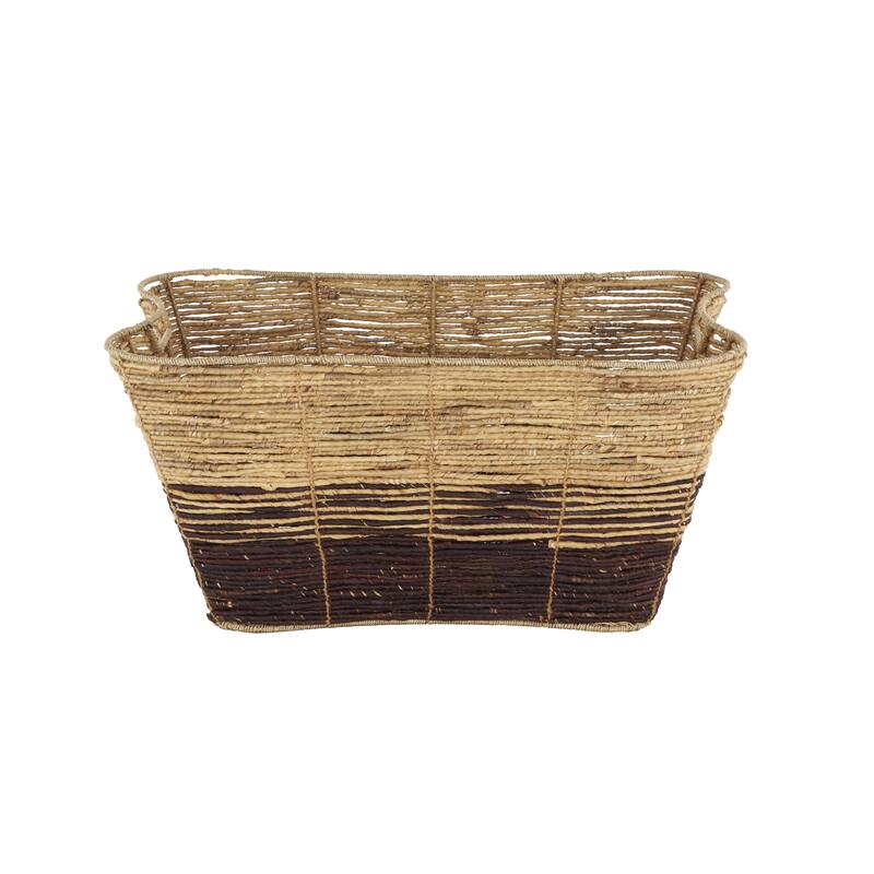 Seagrass Handmade Oversized Color Block Decorative and Functional Storage Basket with Slot Handles - Brown - Roche River Decor