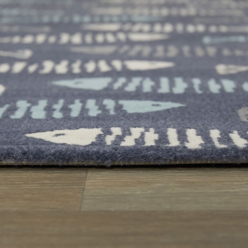 Friendly Fish Geometric Coastal Area Rug