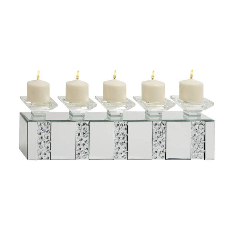 Glass Pillar Candle Holder with Floating Crystals