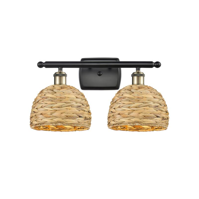 Innovations Lighting 516-2W-12-18 Woven Rattan Vanity Woven Rattan 2 - Black Antique Brass / Natural