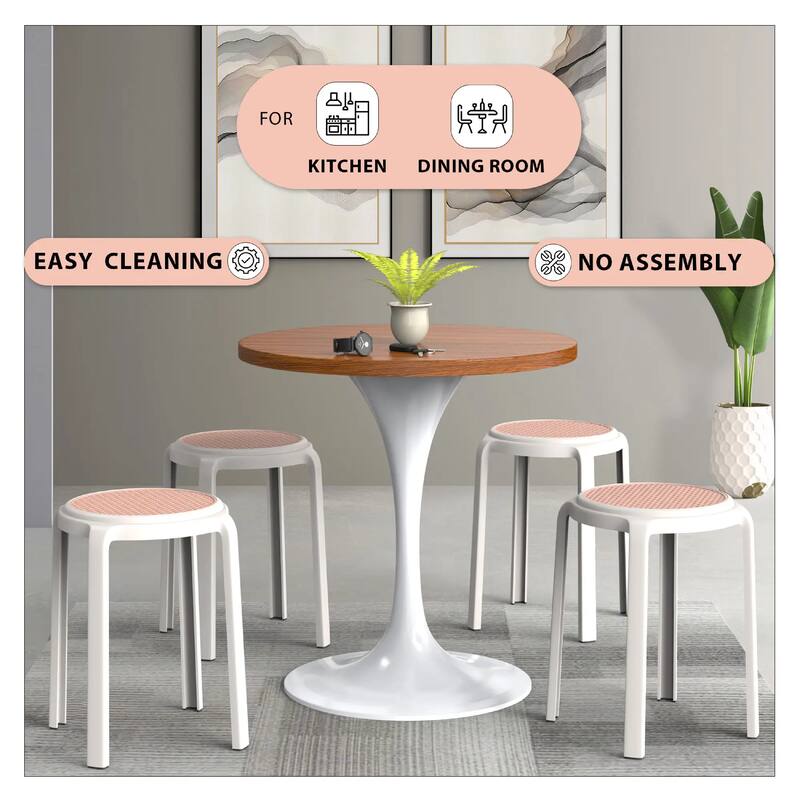 Tresse All-Weather Round Stackable Dining Stool with Wicker-Style Seat for Indoor, Outdoor, Patio, and Kitchen Set of 2