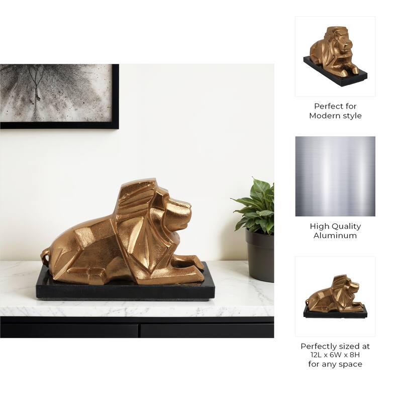 Metal Stone Sculpture Lion Design Modern Glam Accent - 8" Gold - 12" x 6" x 8"