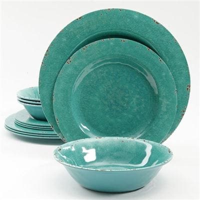 Gibson Studio Line By Laurie Gates 12 Piece Mauna Melamine Dinnerware, Green