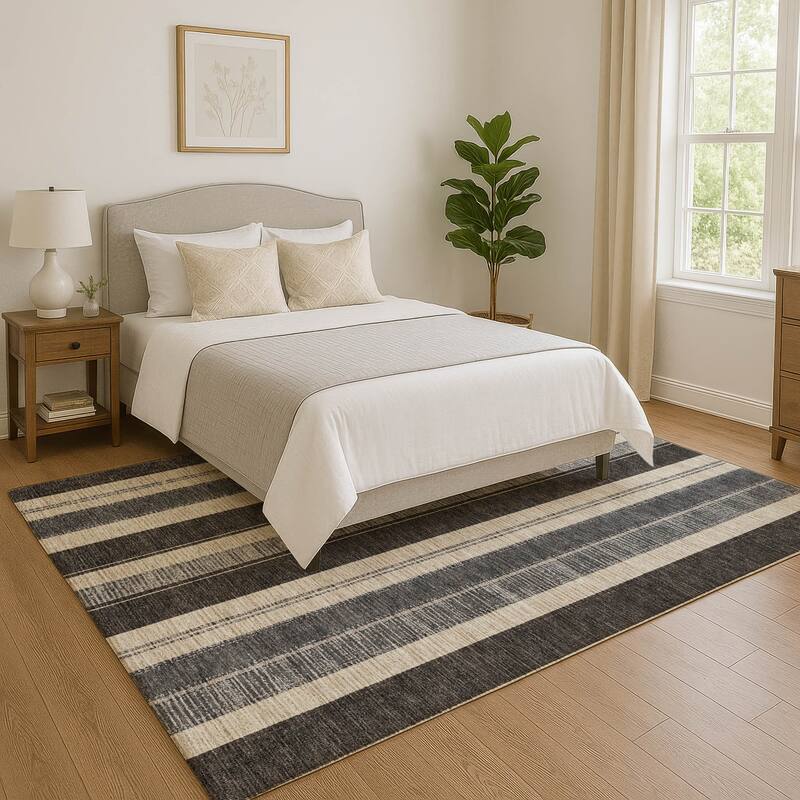 Premium Washable Super Soft Modern Stripe Mayfield Rug - Black - 2'6" x 3'10"