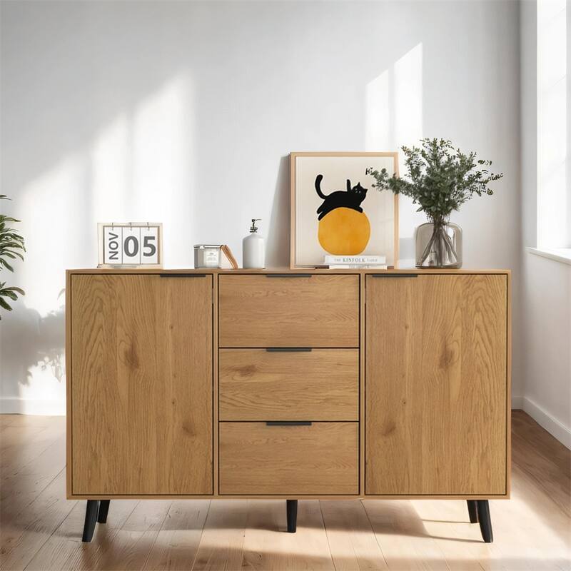 47.2" Wood Sideboard Buffet Cabinet with 3 Drawers & 2 Doors