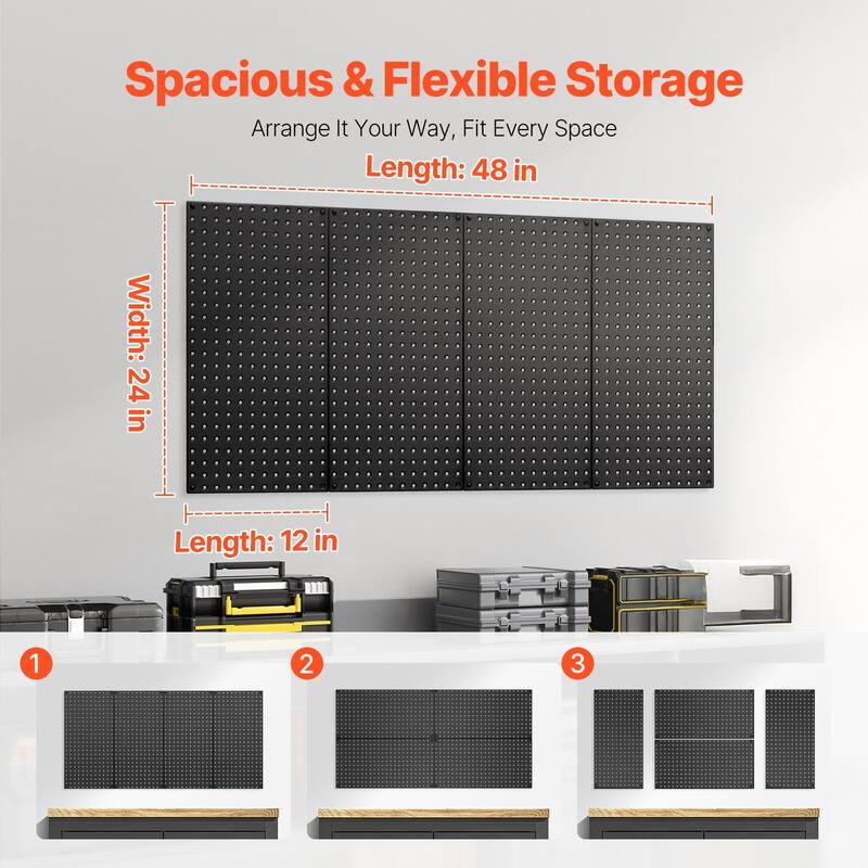 Black Steel Pegboard Panel, Wall Mount for Garage Tool Storage