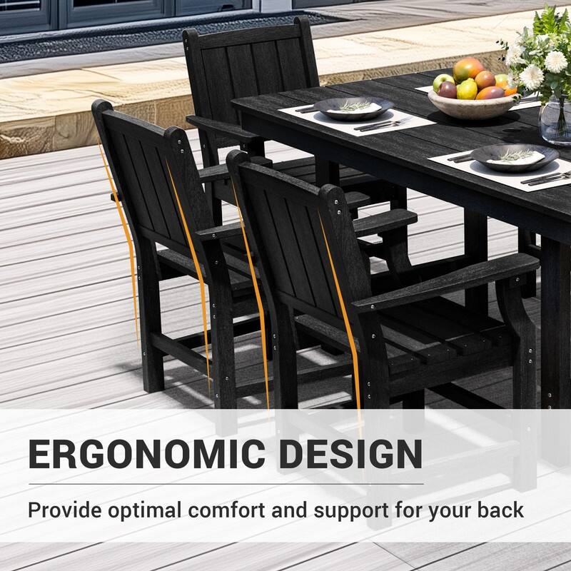 Black 5/7-Piece HDPE Plastic Patio Outdoor Dining Set with Arm Chairs