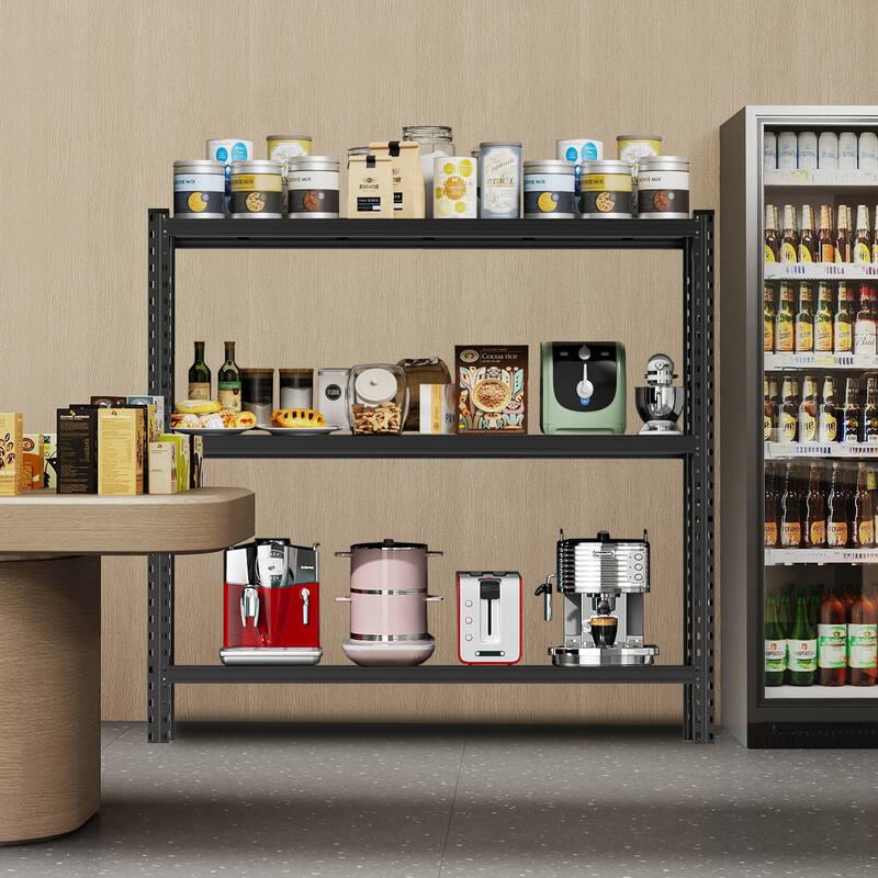 3-Tier Industrial Shelving Rack - 63in, Heavy Duty Steel Shelving Unit Adjustable, Black, Requires Assembly