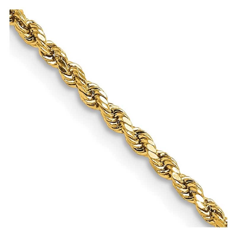 Curata 10k Yellow Gold 2.25mm Semi solid Diamond Cut Rope Chain Necklace for Men (Lobster)