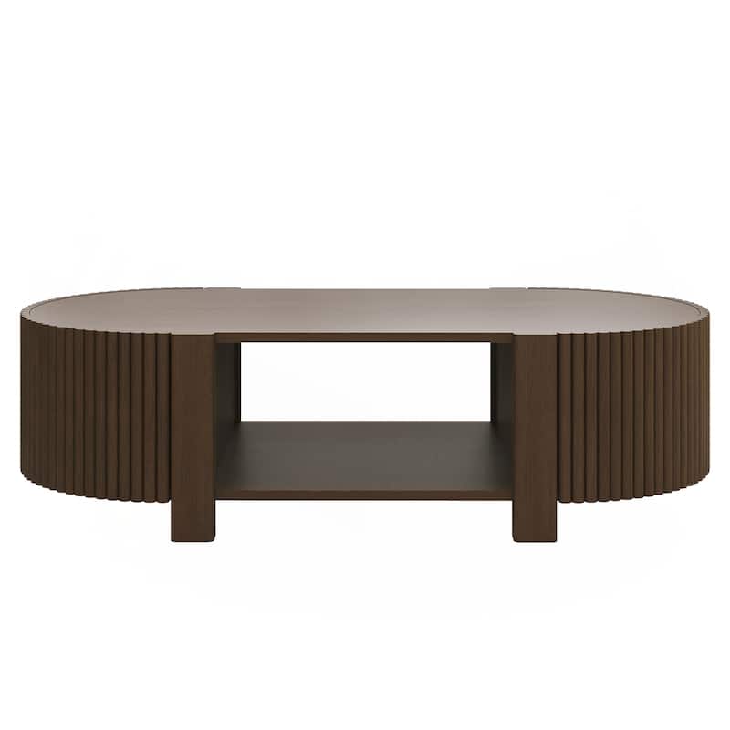 Oval Fluted Coffee Table with Storage for Living Room