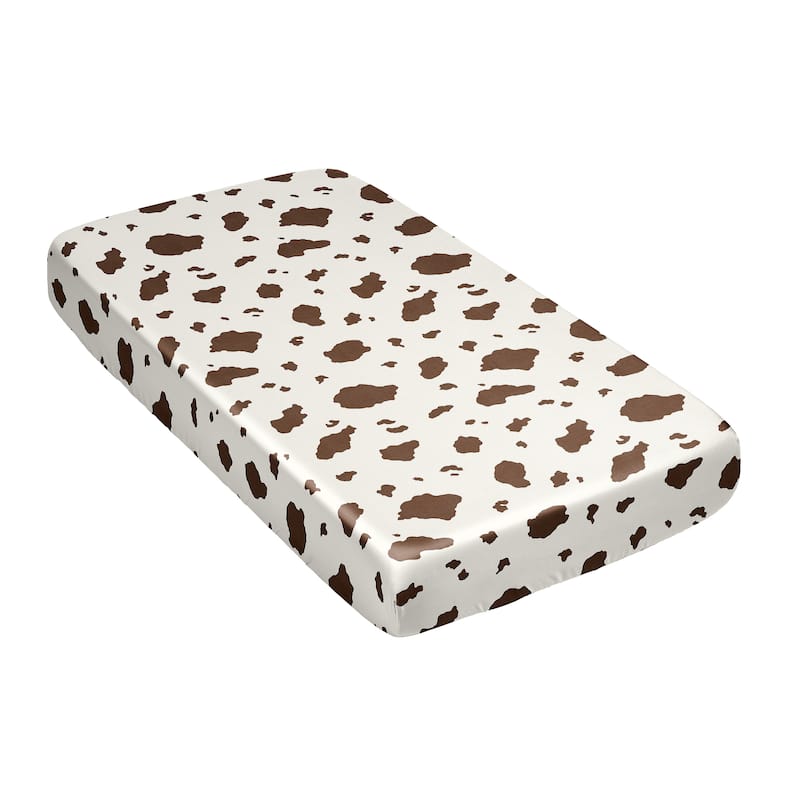 Sweet Jojo Designs Brown Western Cow Print Boy Girl Gender Neutral Satin Fitted Crib Sheet Tan Off White Wild West Steer Animal