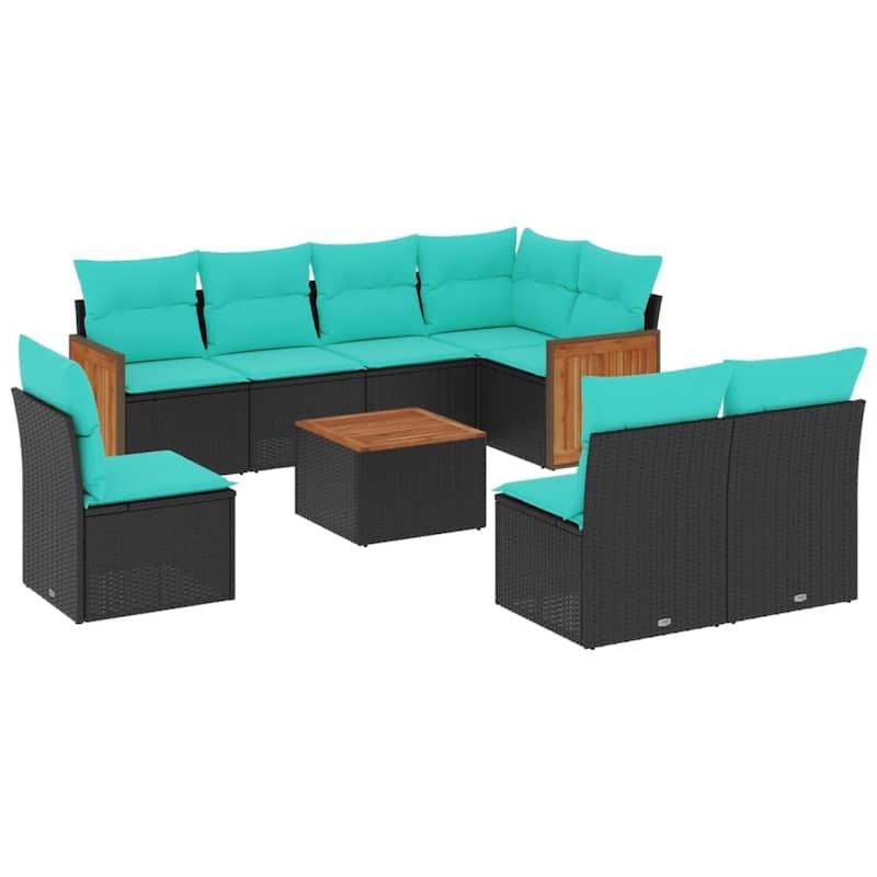 vidaXL 8 Piece Patio Sofa Set with Cushions Black Poly Rattan