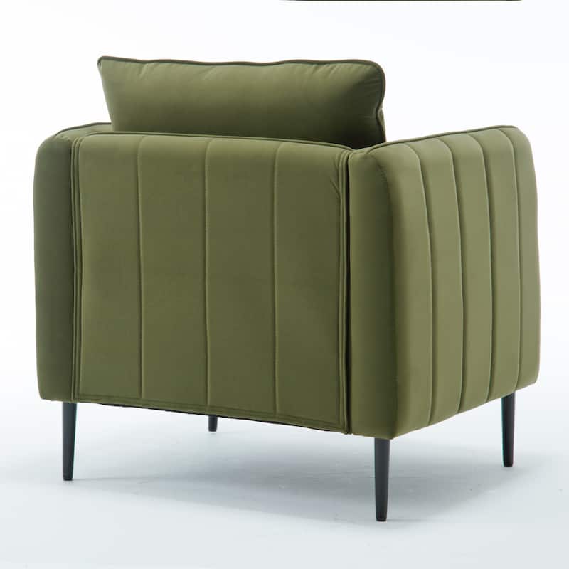 Velvet Mid-Century Modern Accent Chair with Metal Legs and Included Pillow