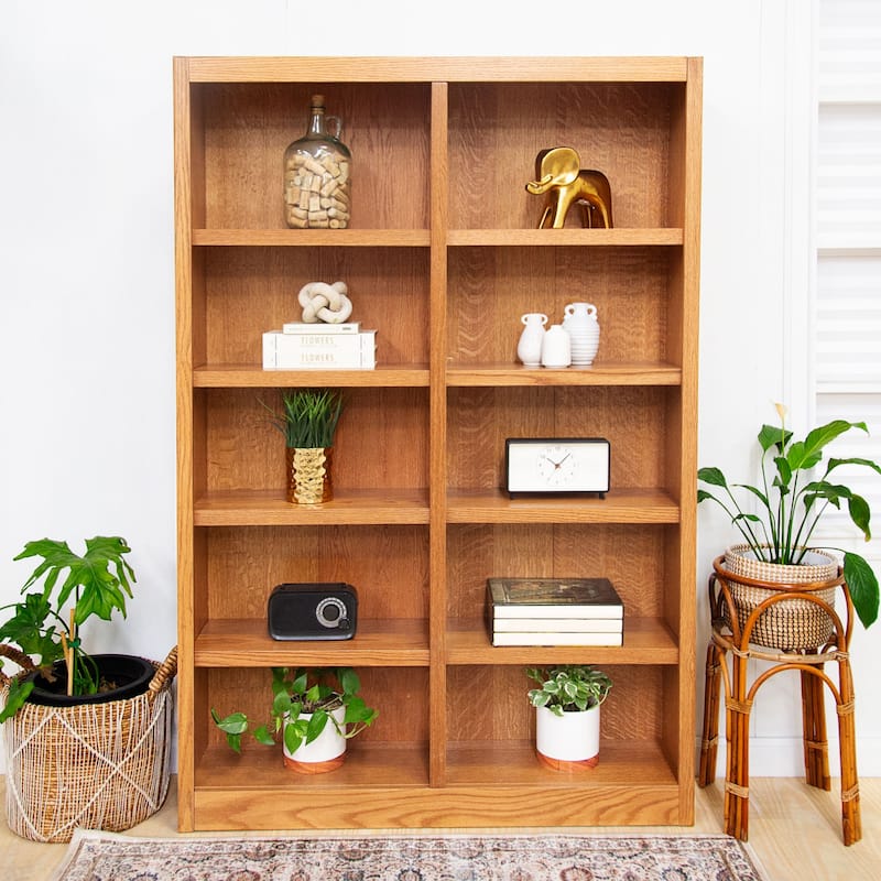 Concepts in Wood Double Wide Wood Bookcase, 10 Shelf, 72 inch Tall - Oak